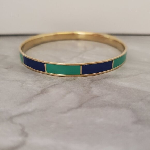 💚💙 Vintage 00's 2000's Y2K Blue Green Striped Skinny Enamel Bangle 💙💚 - Picture 4 of 11